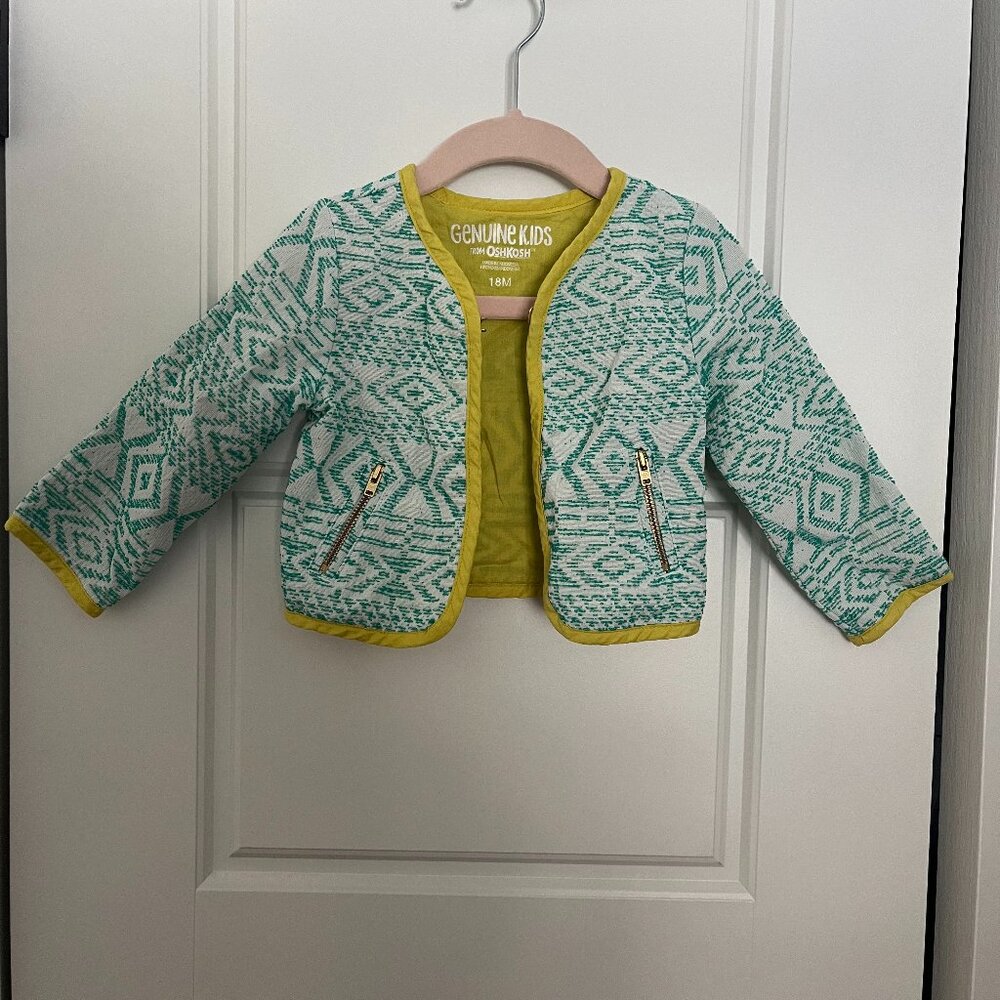 Genuine Kids by OshKosh Green & White Ikat Jacket | Baby Girl | 18M